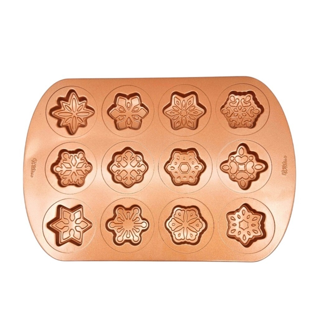Wilton Snowflake Brownie Muffin‎ Pan Copper Nonstick 12 Cavity Holiday Baking